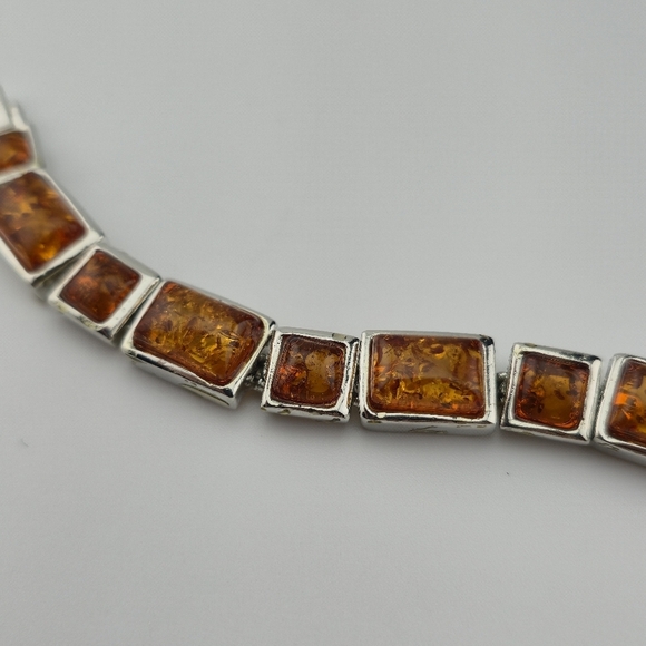 18KGP Amber Link Bracelet 7" Rectangular Gemstones Gold Plated Statement Jewelry - Picture 11 of 12